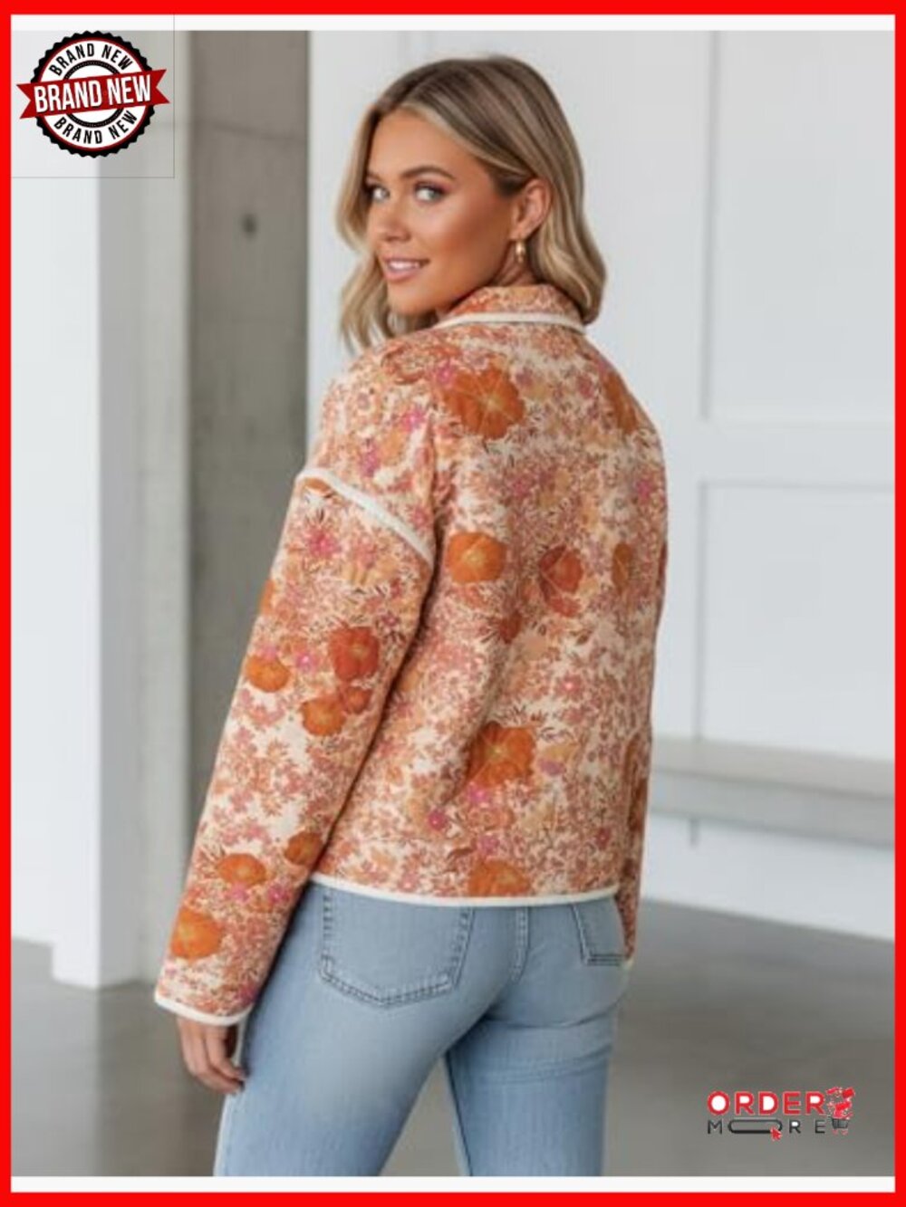 Lightweight Cropped Puffer Jacket with Floral Print - Picture 4 of 7
